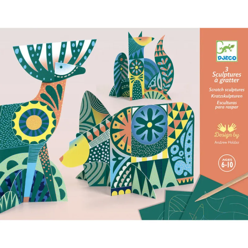 Djeco Art / Craft|Age 9 & 10^Animal Folk 3-D Scratch Cards