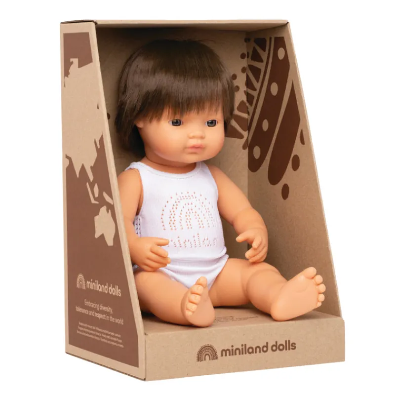 Miniland Dolls Role Play|Dolls^Caucasian Brunette Anatomically Correct Boy Doll - Dressed 38cm