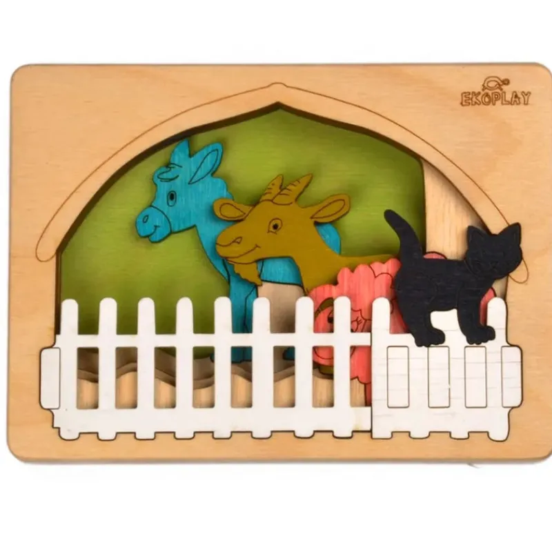 Ekoplay Wooden Puzzles|Early Learning^Farm Animals 3-Dimensional Layer Puzzle