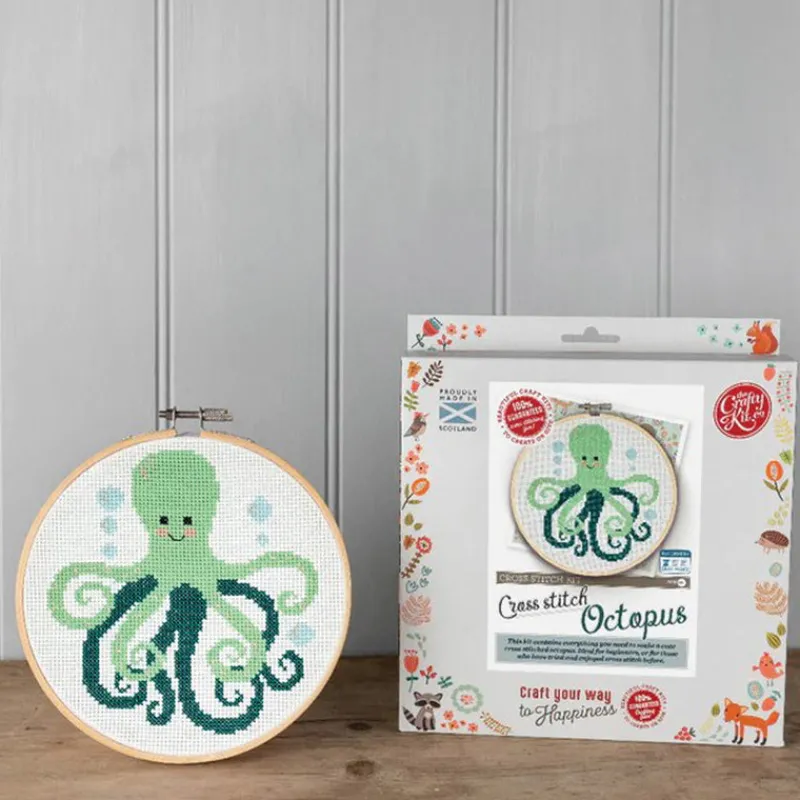 The Crafty Kit Co Art / Craft|Teenager^Green Octopus Cross Stitch Kit