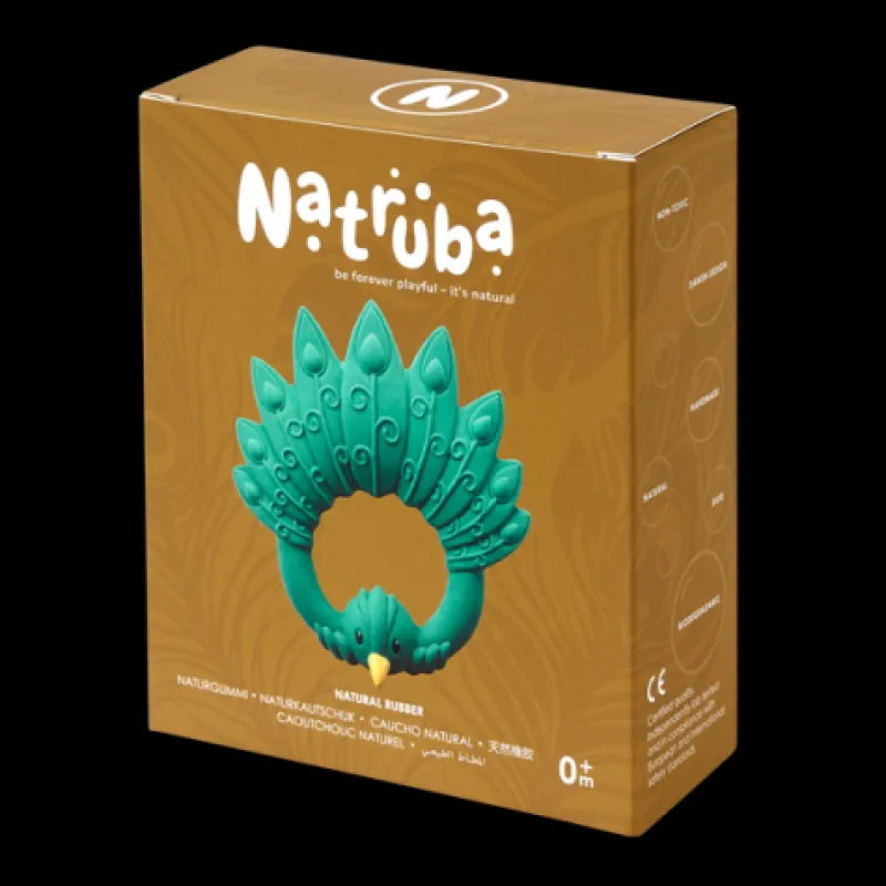 Natruba Sensory Play|Rattles / Clutching^Natural Teether Peacock - Green