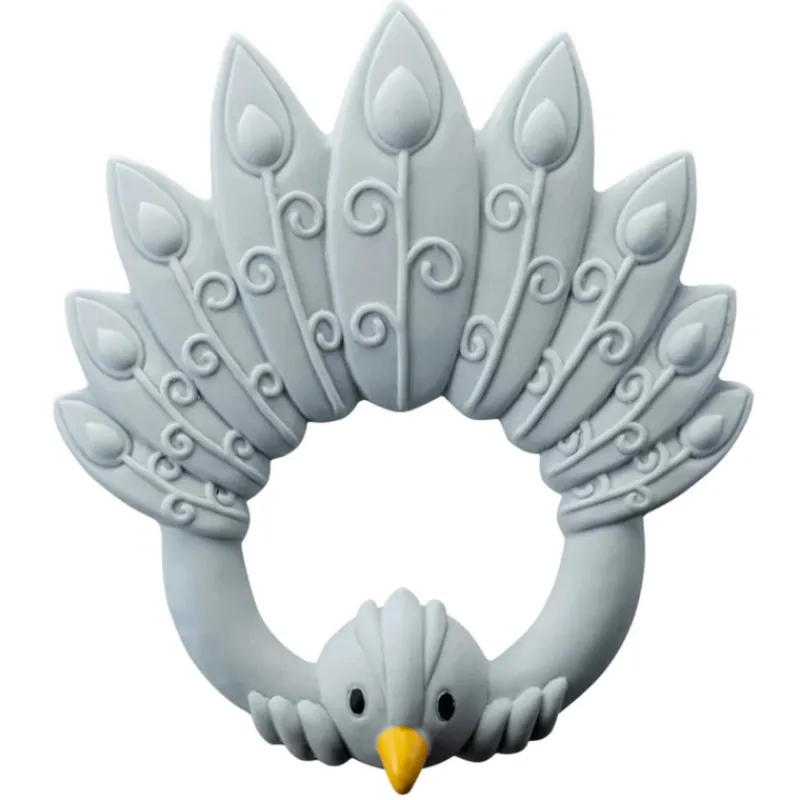 Natruba Sensory Play|Rattles / Clutching^Natural Teether Peacock - Light Blue
