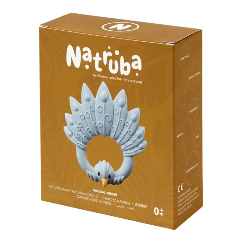 Natruba Sensory Play|Rattles / Clutching^Natural Teether Peacock - Light Blue
