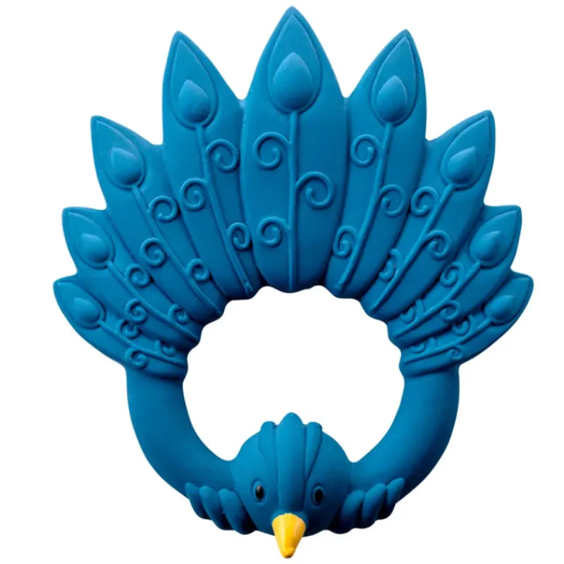 Natruba Sensory Play|Rattles / Clutching^Natural Teether Peacock - Blue