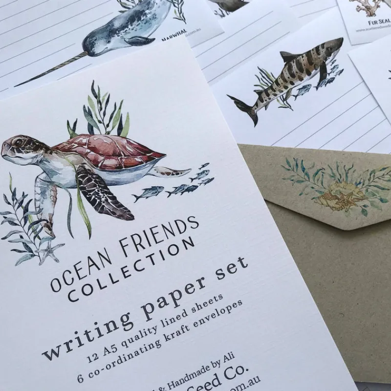Scattered Seed Co Stationery|Age 11 & 12^Ocean friends Kids Letter Writing Set