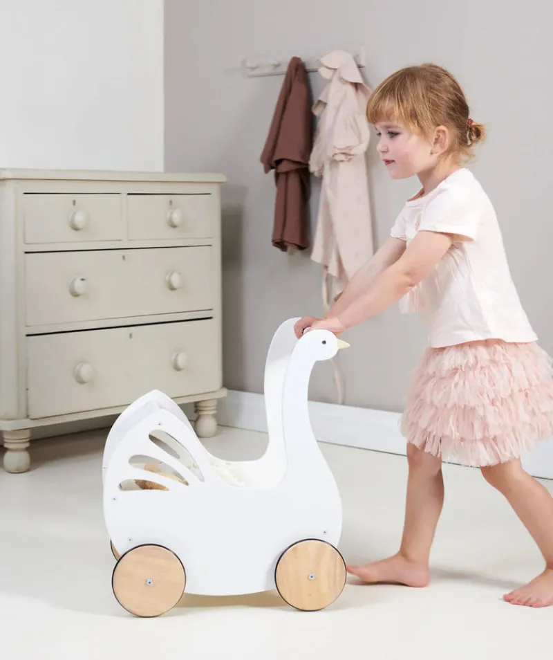 Tender Leaf Toys Role Play|Dolls^Sweet Swan Doll Pram with Bedding