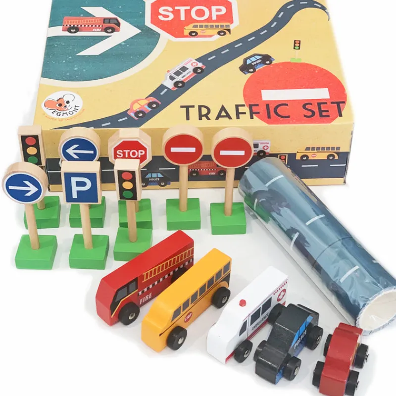 Egmont Toys Wooden Vehicles|Vehicles / Cars / Trucks^Wooden Traffic Set with Road Tape